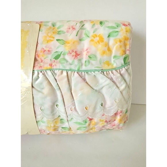 Vtg Garden Estates Sarah Twin Bedding Pink Romantic Spring Floral Eyelet Lace - Picture 5 of 12